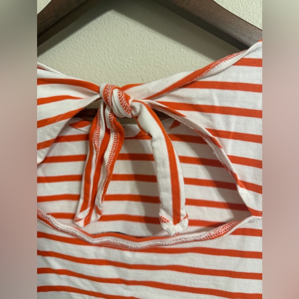 J.Crew Orange White Stripe Tie Back Top 3/4 Sleeve Cotton Size Small Nautical - Picture 4 of 8